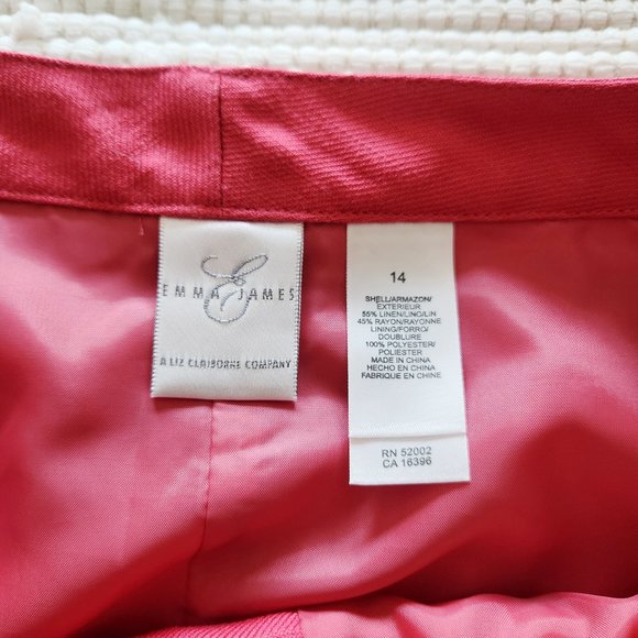 Liz Claiborne Emma James Barbie Pink Linen Blend Button Down Midi Skirt Size 14 - Picture 7 of 11